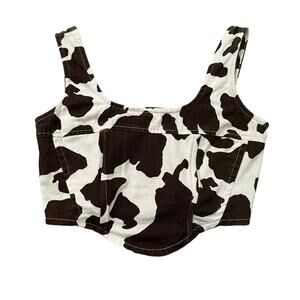 Lonestar white & brown cow print crop tank top size S